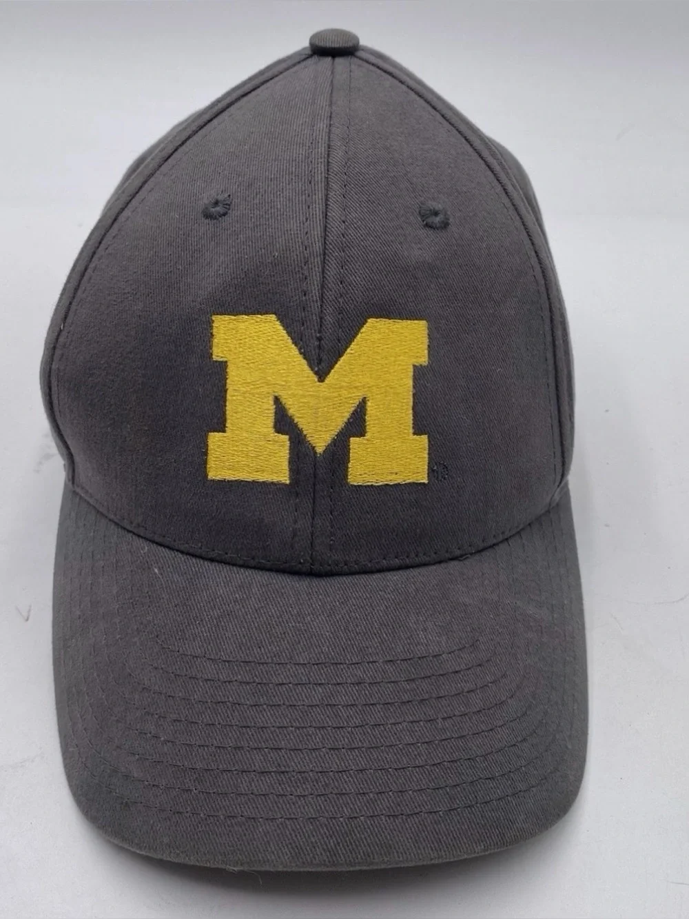 FAN FAVORITE Hat U of M UNIVERSITY of MICHIGAN Cap Cotton Dark Gray Gold Blue